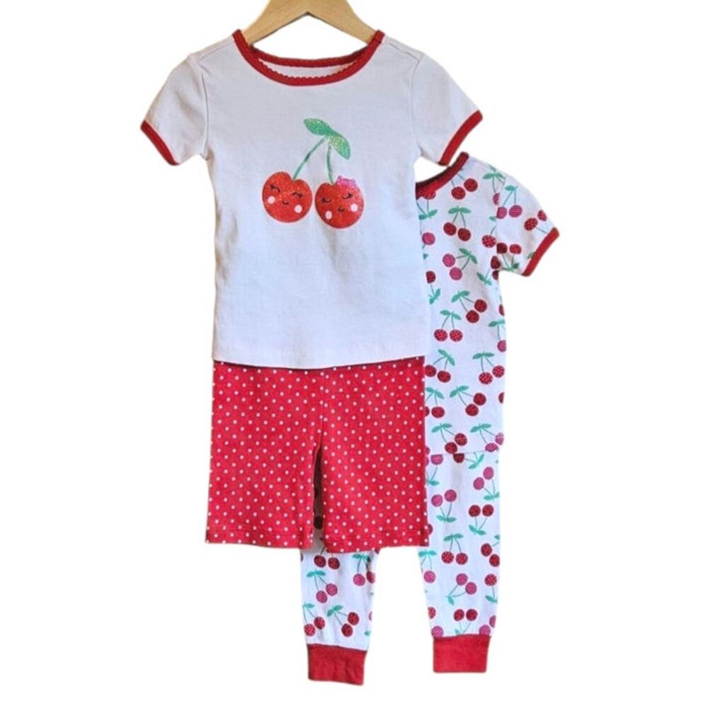 LIKE NEW! 2-PACK Little Me Pajamas Cherries Red Pink Toddler Size 2T